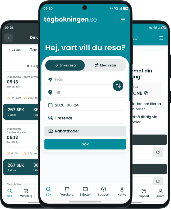 Förhandsvisning av Tågbokningens mobilapp